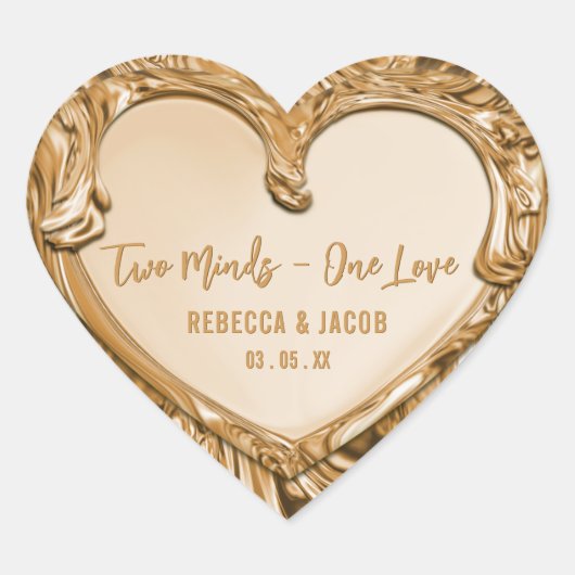 Two Minds One Love Gold Metal Heart Wedding Hart Sticker (Voorkant)