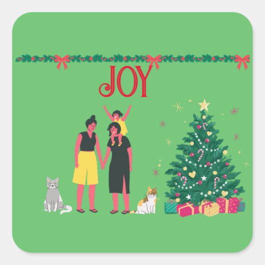  TWO MOMS AND DAUGHTER MERRY CHRISTMAS  VIERKANTE STICKER (Voorkant)