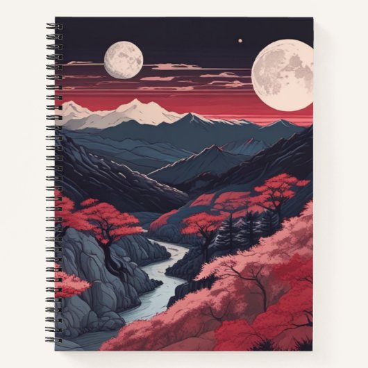 Two Moons Over The Mountains Spiral Bullet Journal Notitieboek (Voorkant)