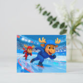 Two Moose Speed Skating on an Icy Track Briefkaart (Staand voorkant)