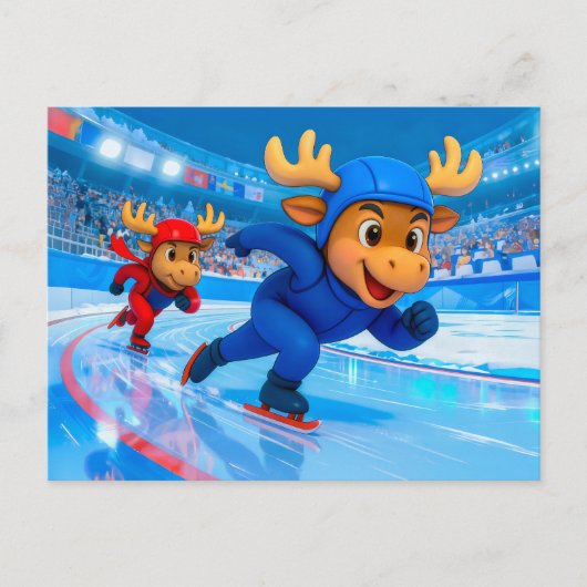 Two Moose Speed Skating on an Icy Track Briefkaart (Voorkant)