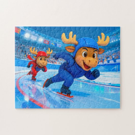Two Moose Speed Skating on an Icy Track Legpuzzel (Horizontaal)