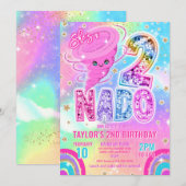 Two Nado Rainbow Glitter 2nd Birthday Party Kaart (Voorkant / Achterkant)