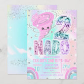 Two Nado Rainbow Glitter 2nd Birthday Party  Kaart (Voorkant / Achterkant)