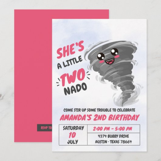 Two-Nado Tornado Tweede verjaardagsfeestje Kaart (Voorkant / Achterkant)
