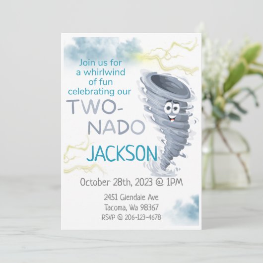 Two-Nado verjaardagsuitnodiging Kaart (Staand voorkant)