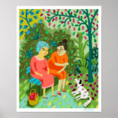 two old ladies chatting on a bench poster (Voorkant)