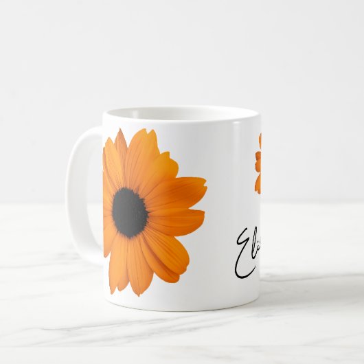 Two Orange Daisies and Your Name / Message Koffiemok (Voorkant links)