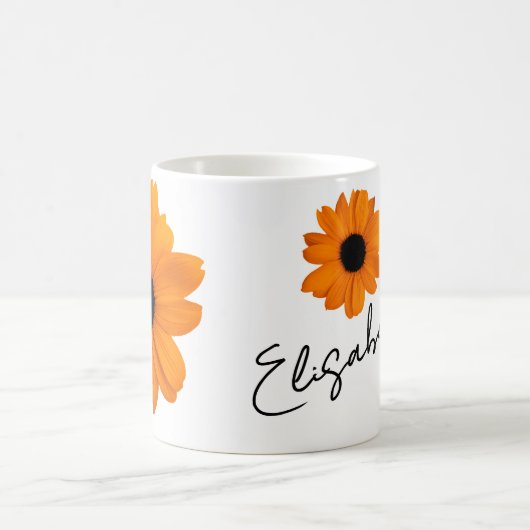 Two Orange Daisies and Your Name / Message Koffiemok (Center)