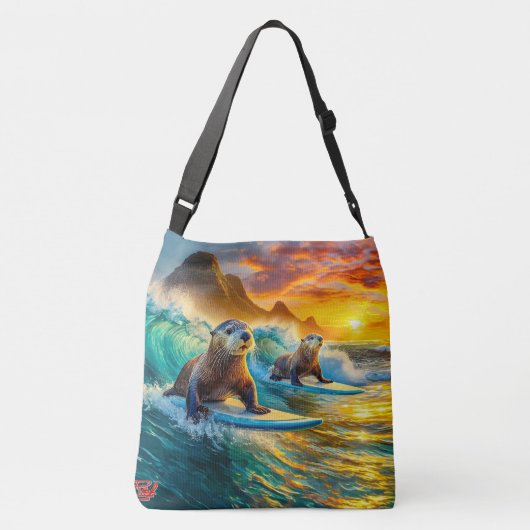 Two Otters Surfing Design van Rich AMeN Gill Crossbody Tas (Achterkant)