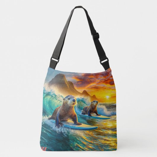 Two Otters Surfing Design van Rich AMeN Gill Crossbody Tas (Voorkant)
