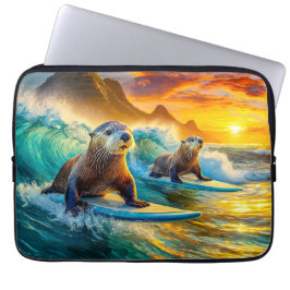 Two Otters Surfing Design van Rich AMeN Gill Laptop Sleeve