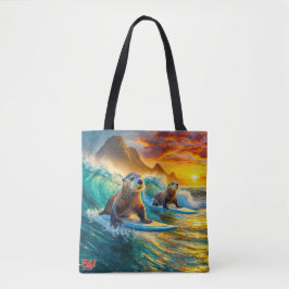 Two Otters Surfing Design van Rich AMeN Gill Tote Bag