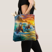 Two Otters Surfing Design van Rich AMeN Gill Tote Bag (Dichtbij)