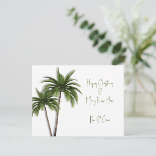 Two Palm Trees Simple Christmas Greeting Card Feestdagenkaart (Staand voorkant)