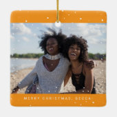 Two Photo Bold Red Best Friend Snowfall Holiday Keramisch Ornament (Achterkant)