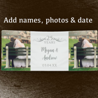 Two Photo Custom Script 25th Wedding Anniversary Spandoek