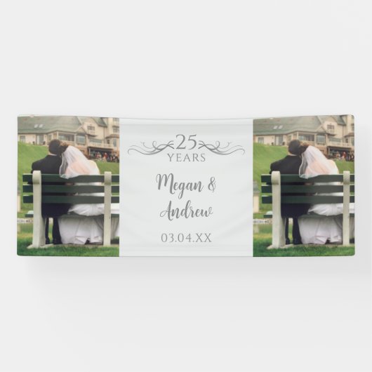 Two Photo Custom Script 25th Wedding Anniversary Spandoek (Horizontaal)