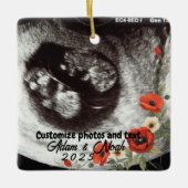 Two Photo Custom Text Red Poppies Free Palestine Keramisch Ornament (Voorkant)