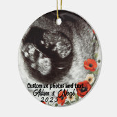 Two Photo Custom Text Red Poppies Free Palestine Keramisch Ornament (Links)