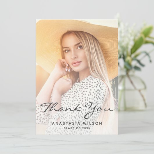 Two-Photo Grey Script Afstuderen Dank u Kaart (Staand voorkant)