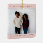 Two Photo Minimalist Best Friend Snowfall Holiday Keramisch Ornament (Rechts)