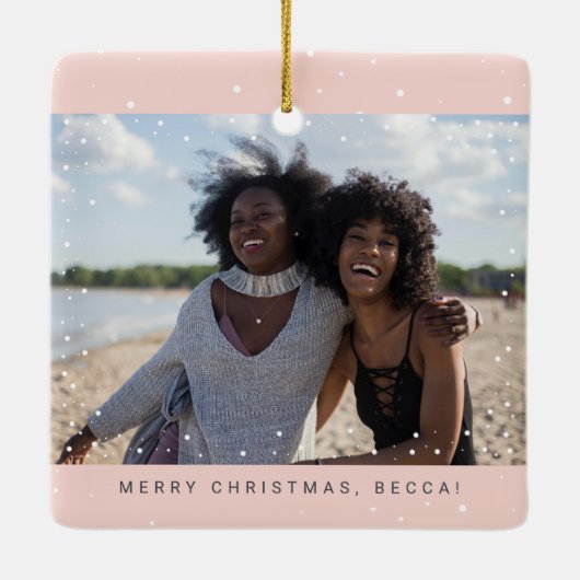Two Photo Minimalist Best Friend Snowfall Holiday Keramisch Ornament (Achterkant)