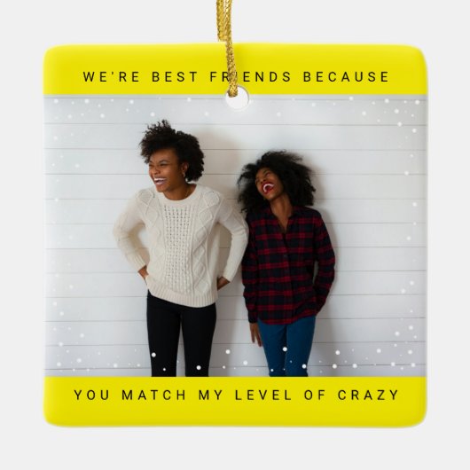 Two Photo Minimalist Best Friend Snowfall Holiday Keramisch Ornament (Voorkant)