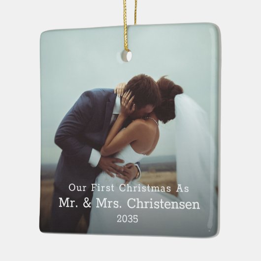 Two Photo Our First Christmas Married Mr. & Mrs. Keramisch Ornament (Links)