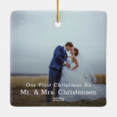 Two Photo Our First Christmas Married Mr. & Mrs. Keramisch Ornament (Achterkant)