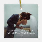 Two Photo Our First Christmas Married Mr. & Mrs. Keramisch Ornament (Voorkant)