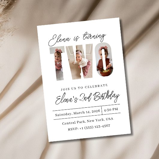 Two Photo Second Birthday Invitation Kaart
