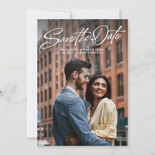 Two photo simple stylish script wedding save the date (Voorkant)