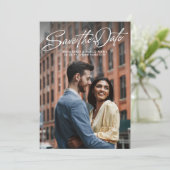 Two photo simple stylish script wedding save the date (Staand voorkant)