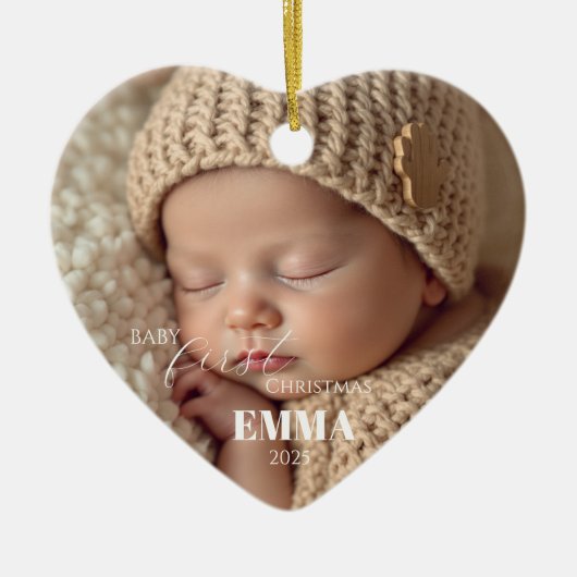 Two Photos Minimalist Baby First Christmas Keramisch Ornament (Voorkant)