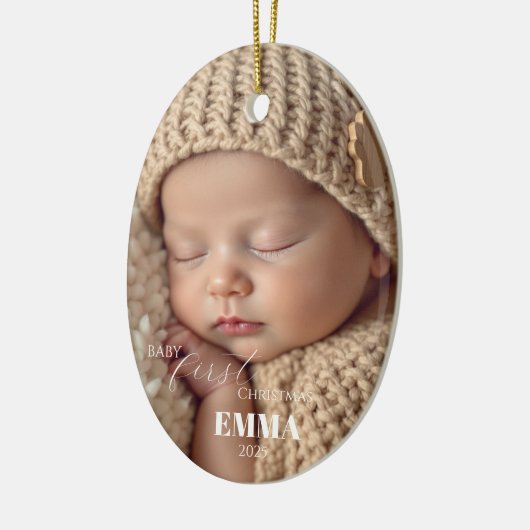 Two Photos Minimalist Baby First Christmas Keramisch Ornament (Links)