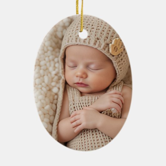 Two Photos Minimalist Baby First Christmas Keramisch Ornament (Achterkant)