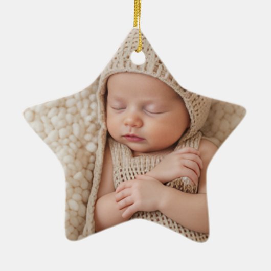 Two Photos Minimalist Baby First Christmas Keramisch Ornament (Achterkant)