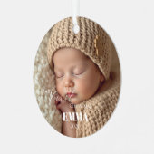 Two Photos Minimalist Baby First Christmas Metalen Ornament (Voorkant links)