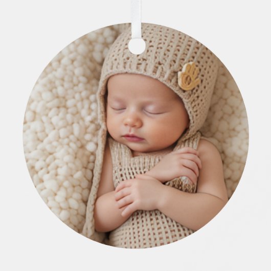 Two Photos Minimalist Baby First Christmas Metalen Ornament (Achterkant)