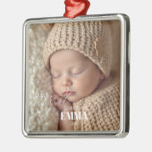 Two Photos Minimalist Baby First Christmas Metalen Ornament (Links)