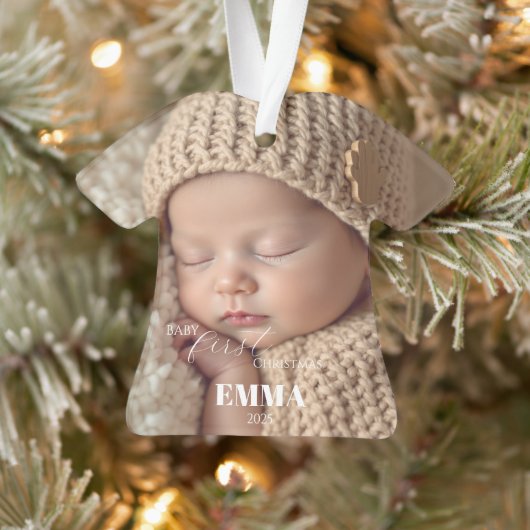 Two Photos Minimalist Baby First Christmas Ornament (Boom)