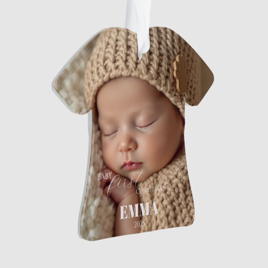 Two Photos Minimalist Baby First Christmas Ornament (voorkant)