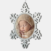 Two Photos Minimalist Baby First Christmas Tin Sneeuwvlok Ornament (Rechts)
