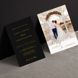 Two-Piece Rose Gold Black Back Minimalist Wedding Kaart