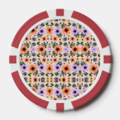 Two poker chips are shown each featuring a floral (Voorkant)