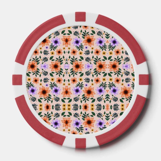Two poker chips are shown each featuring a floral (Voorkant)