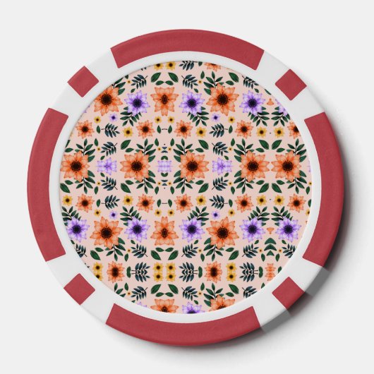 Two poker chips are shown each featuring a floral (Achterkant)