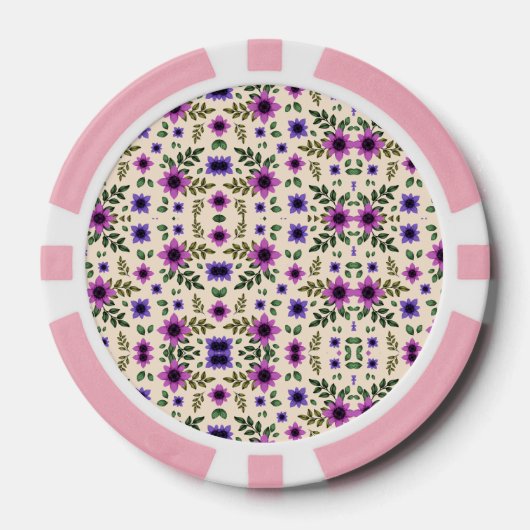Two poker chips with pink borders and intricate  (Voorkant)