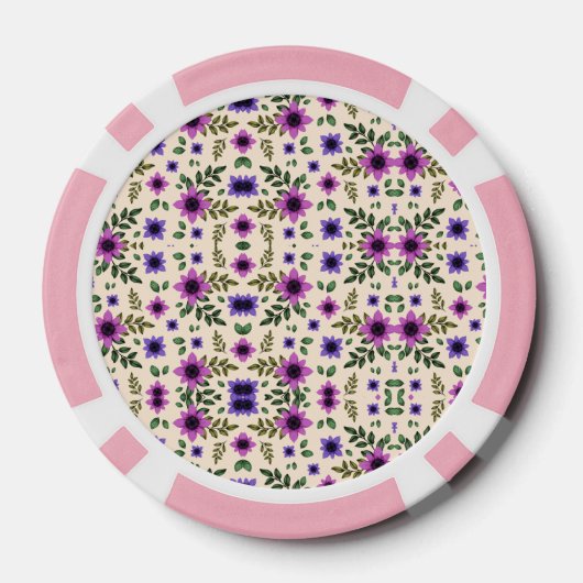 Two poker chips with pink borders and intricate  (Achterkant)